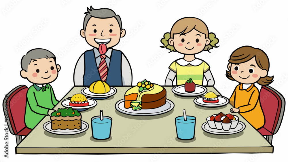 Poster a regular family meal consists of a main course a side dish and a dessert all served at the same tim