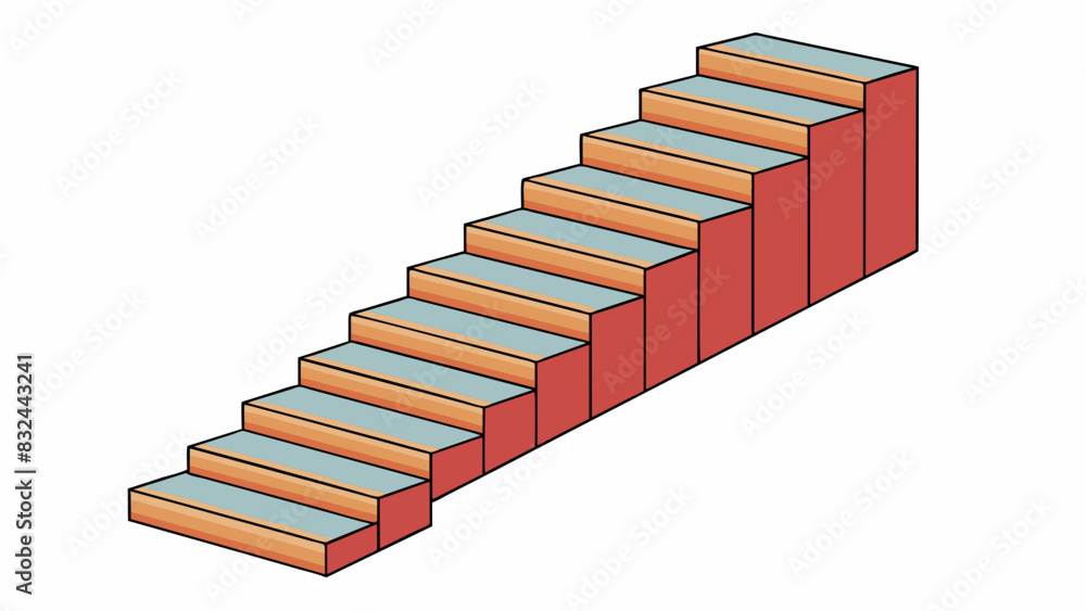 Aufkleber A regular staircase has a series of evenly spaced steps usually with a handrail on one side. The steps are all of the same size and height allowing. Cartoon Vector.