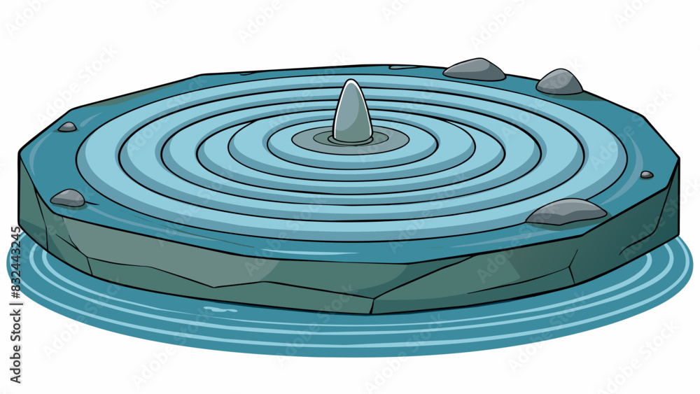 Poster a rhythmic wave in a pond created by a stone dropped into the calm water with circular ripples sprea