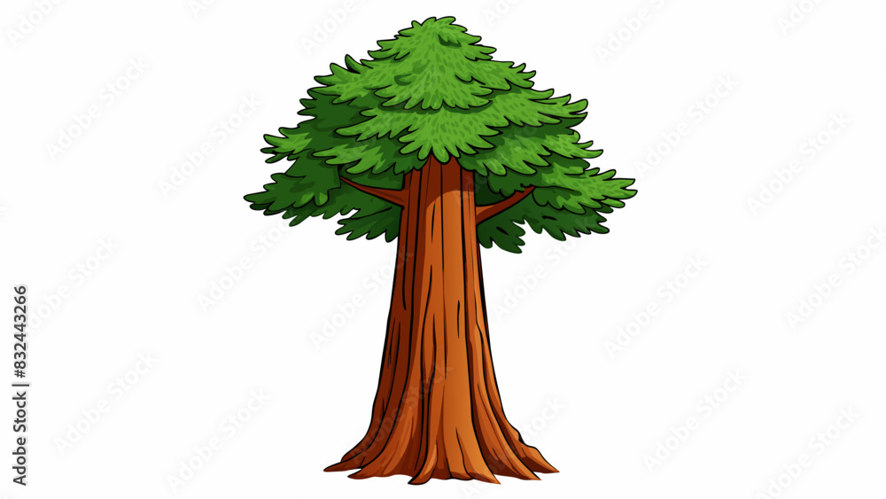 Poster A redwood tree towering high with a thick trunk and sy branches. Its ancient strength and enduring resilience symbolize the trust and dependability. Cartoon Vector.