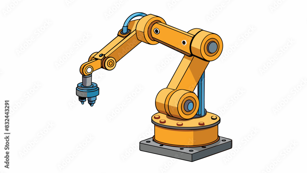 Poster A robotic arm with a clawlike hand used in factories to precisely assemble small electrical components.. Cartoon Vector.