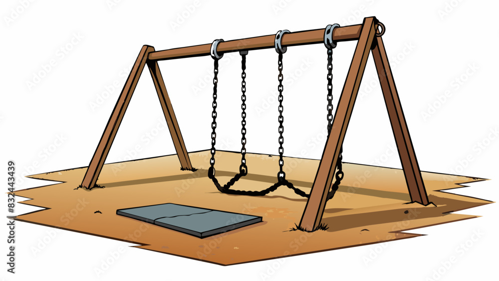 Aufkleber A rusted creaking swing set in a desolate playground the chains swaying ominously in the wind.. Cartoon Vector.