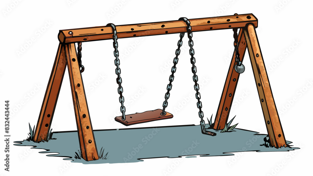 Poster A rusted and weathered swing set its chains creaking with each gentle sway in the wind a reminder of forgotten memories and lost innocence.. Cartoon Vector.