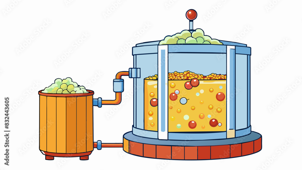 Wall mural A secondary fermentation is a process in which a liquid such as wine or beer is p in a closed container and left to sit for a period of time. During. Cartoon Vector.