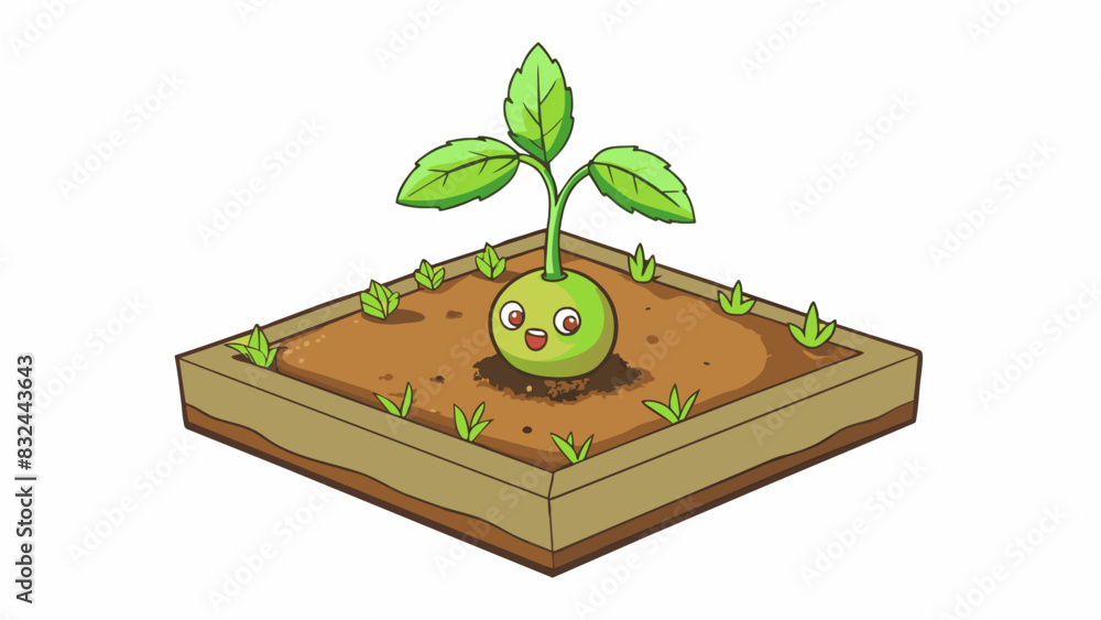 Aufkleber A seed planted in the ground containing within it the implicate potential of a fully grown tree.. Cartoon Vector.