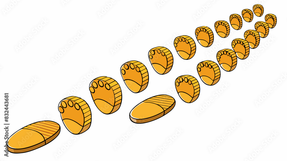 Poster A series of parallel footprints in the sand made by the same pair of shoes leaving behind a repeated pattern.. Cartoon Vector.