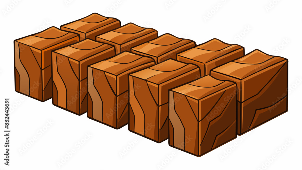 Poster A set of wooden blocks each one unique with varying shades of brown and different textures. Despite their small size they are surprisingly heavy and. Cartoon Vector.