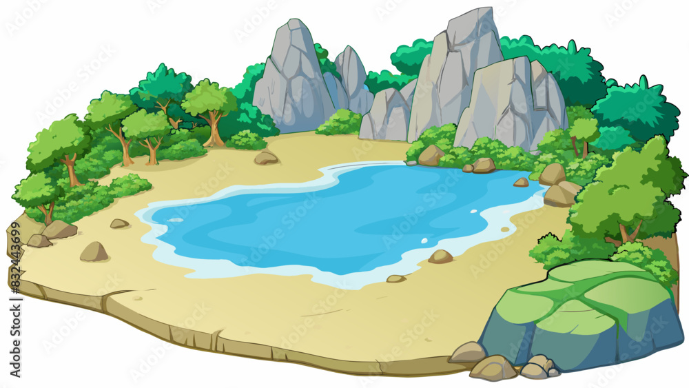 Poster a secluded cove with rough pebbled sands and large smooth boulders tered along the shore. the water 