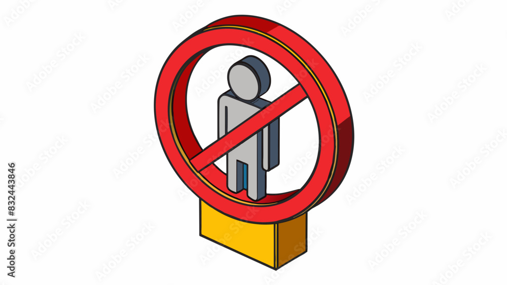 Poster A sign with a red circle and a persons silhouette demonstrating that the area is restricted to certain individuals.. Cartoon Vector.