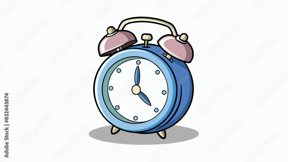 Poster A simple alarm clock with a round white face black numbers and two silver bells on top set for 730 AM.. Cartoon Vector.