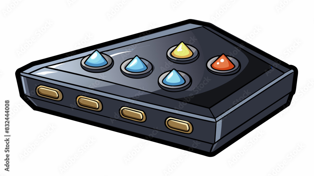 Poster A sleek black item with sharp edges and a glossy finish containing various compartments and buttons for easy organization and access.. Cartoon Vector.