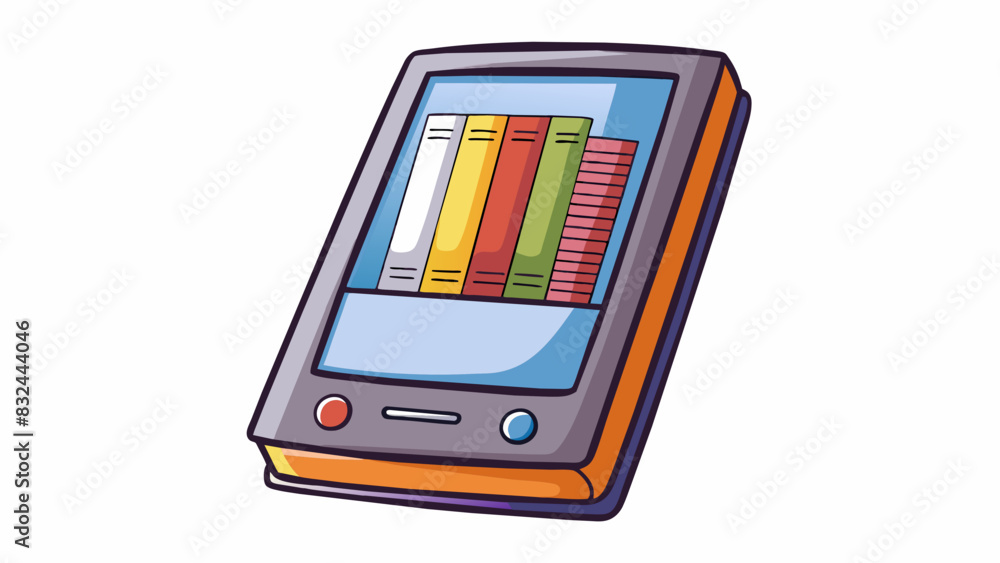 Poster A sleek modern ereader with a touch screen and backlit display holding hundreds of electronic books within its compact form.. Cartoon Vector.