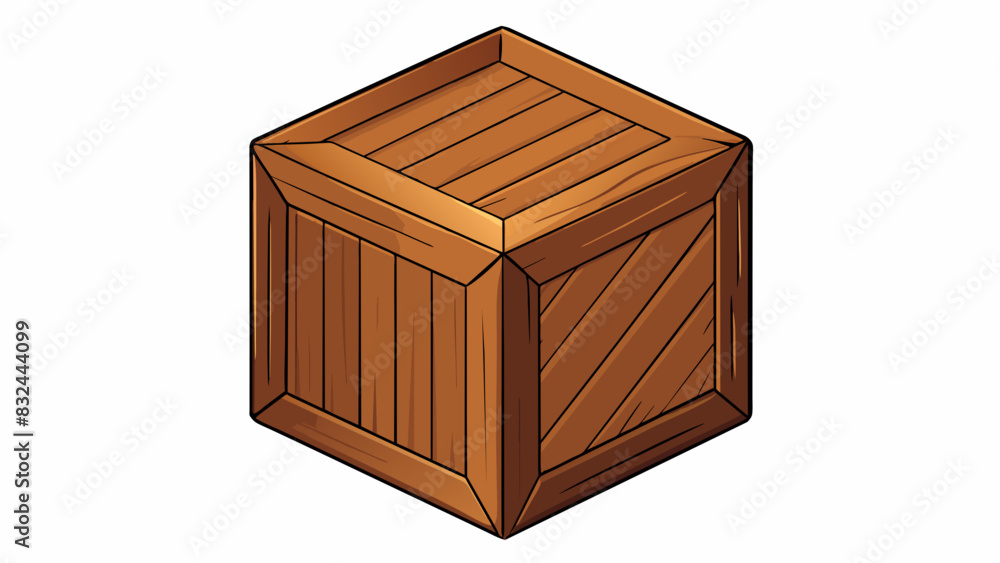 Poster A small cube made of wood each side measuring 5 cm in length. The cube is colored brown and has a smooth surface with sharp edges and corners.. Cartoon Vector.