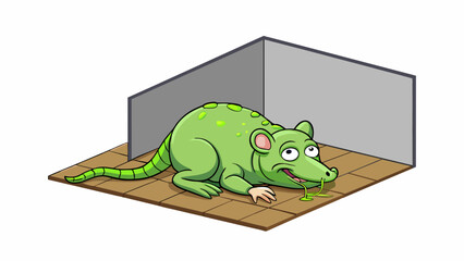 A slimy dead rat lying in a corner covered in and exuding a sickening stench.. Cartoon Vector.