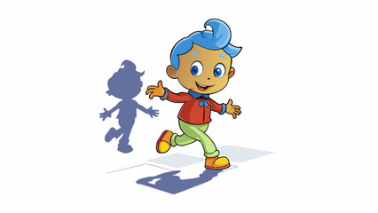 Fototapeta premium A small childs shadow danced and jumped along the sidewalk as they skipped down the street their movements creating whimsical shapes.. Cartoon Vector.