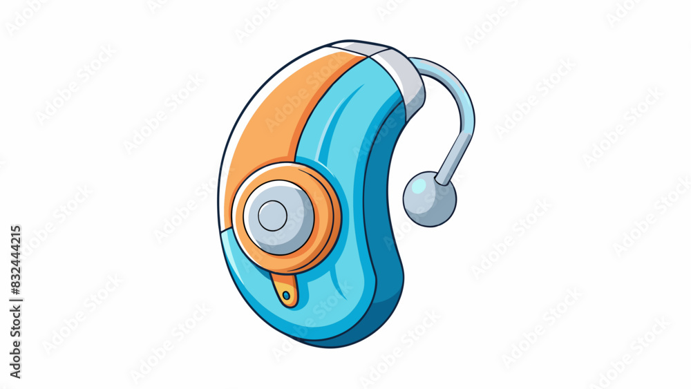 Poster A small hollow tube with a bulbous end attached to the side of a head. It is made of flexible material and helps to amplify and transmit sound waves. Cartoon Vector.