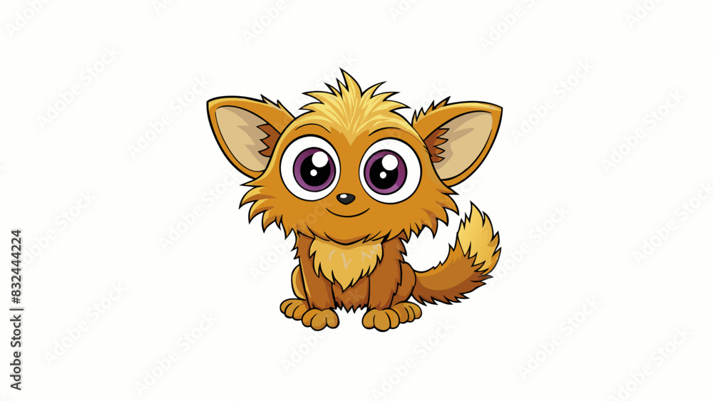 Poster a small mischievous creature with fluffy fur and big curious eyes. it loves to climb and explore its
