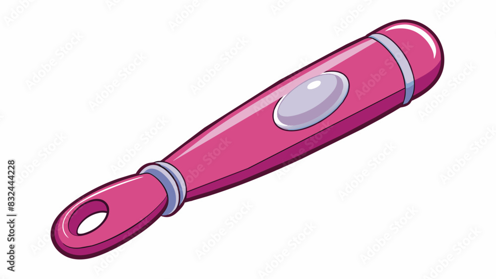 Poster A small handheld toy with a flat circular top and a long slim handle. It vibrates when turned on and is commonly used for clitoral stimulation.. Cartoon Vector.