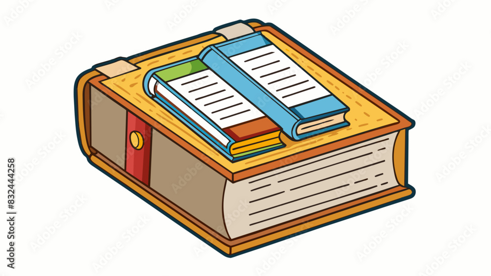 Aufkleber a small rectangular box filled with pages bound together and holding information ideas stories and p