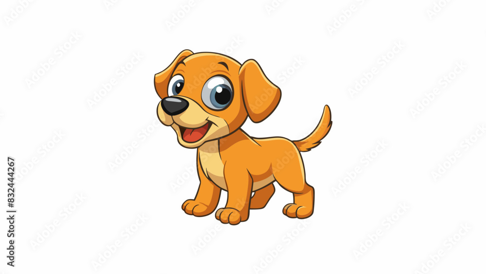 Poster A small puppy wagging its tail and eagerly approaching with big begging puppy eyes overflowing with boundless energy and love.. Cartoon Vector.
