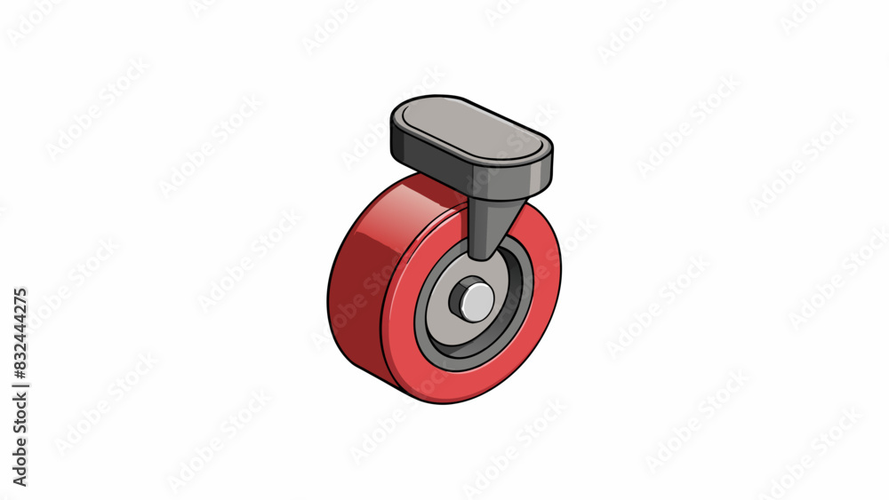 Poster a small plastic wheel with a flat black surface and a small axle through the center. this wheel is f