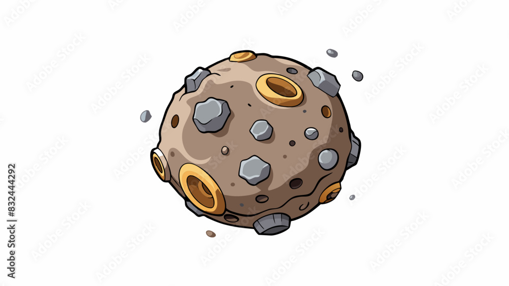 Aufkleber A small rocky satellite with a dusty surface and deep craters. It is surrounded by a thin layer of gas giving it a hazy appearance.. Cartoon Vector.