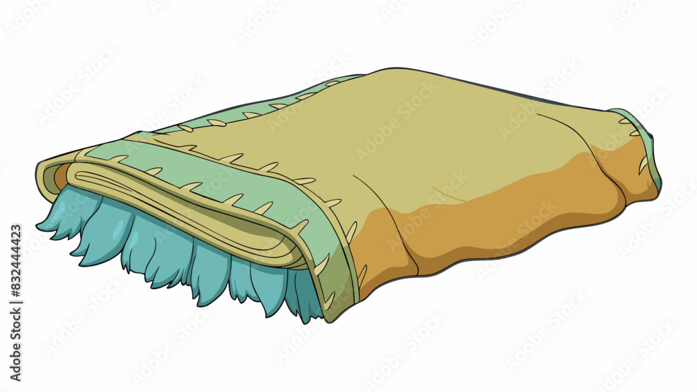Poster A soft worn blanket with frayed edges and faded colors but still comforting to the touch.. Cartoon Vector.