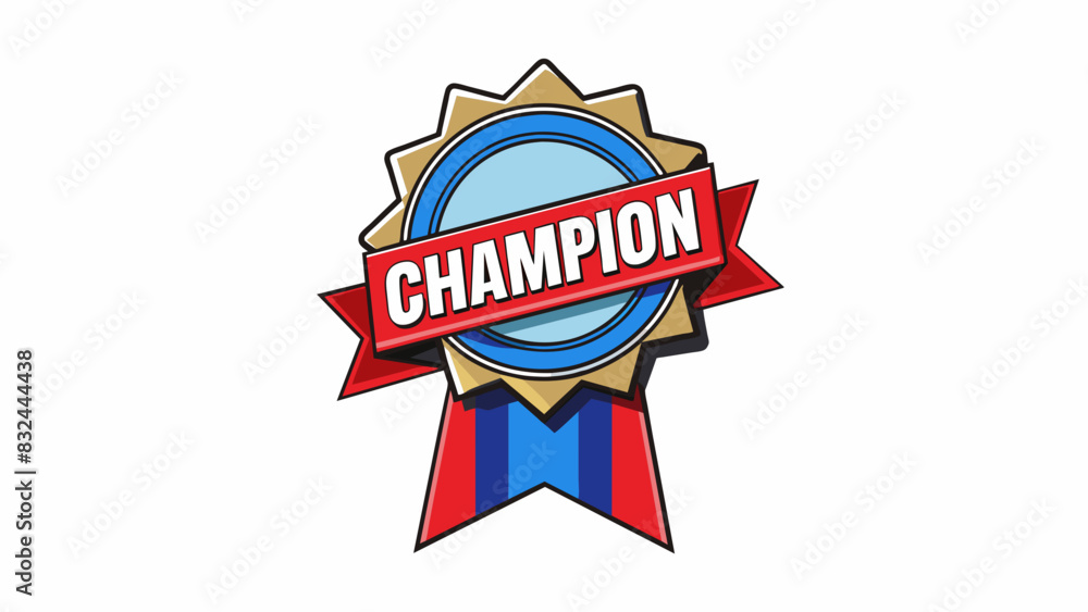 Poster A sparkling medal hanging from a red white and blue ribbon. Its edges are sharp and defined representing not only physical strength but also mental. Cartoon Vector.