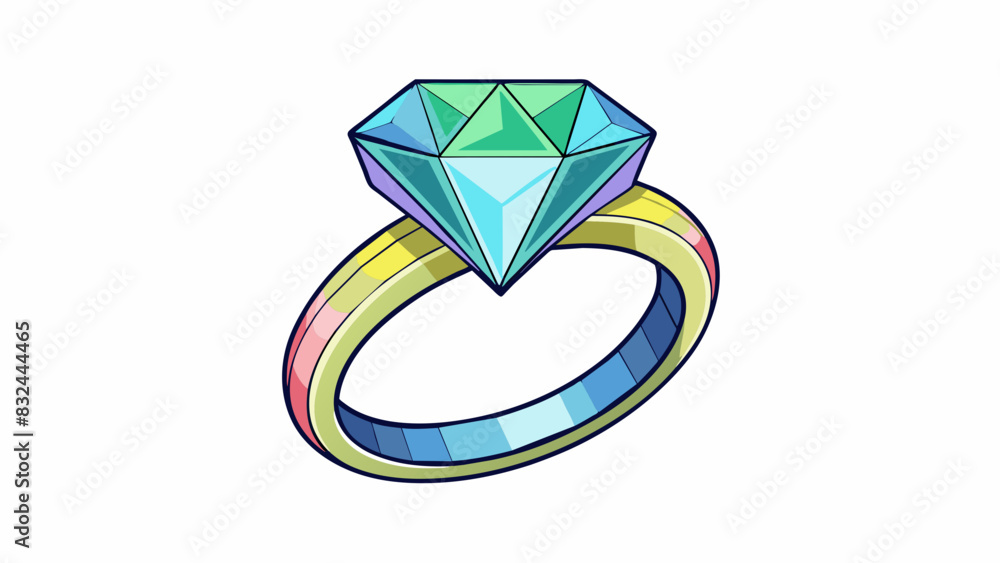 Poster A sparkling diamond ring catching the light and reflecting a spectrum of colors with a sharp brilliance that catches the eye.. Cartoon Vector.