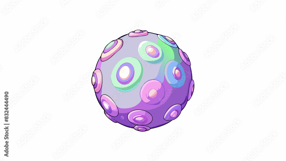Poster A spherical item that is bumpy and textured to touch. It has a rainbow of colors swirling on its surface and emits a faint lavender scent when. Cartoon Vector.