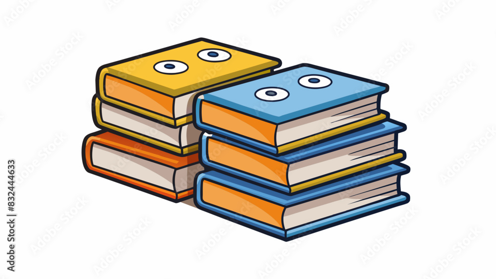 Poster A stack of identical books one on top of the other with the same title and cover design.. Cartoon Vector.