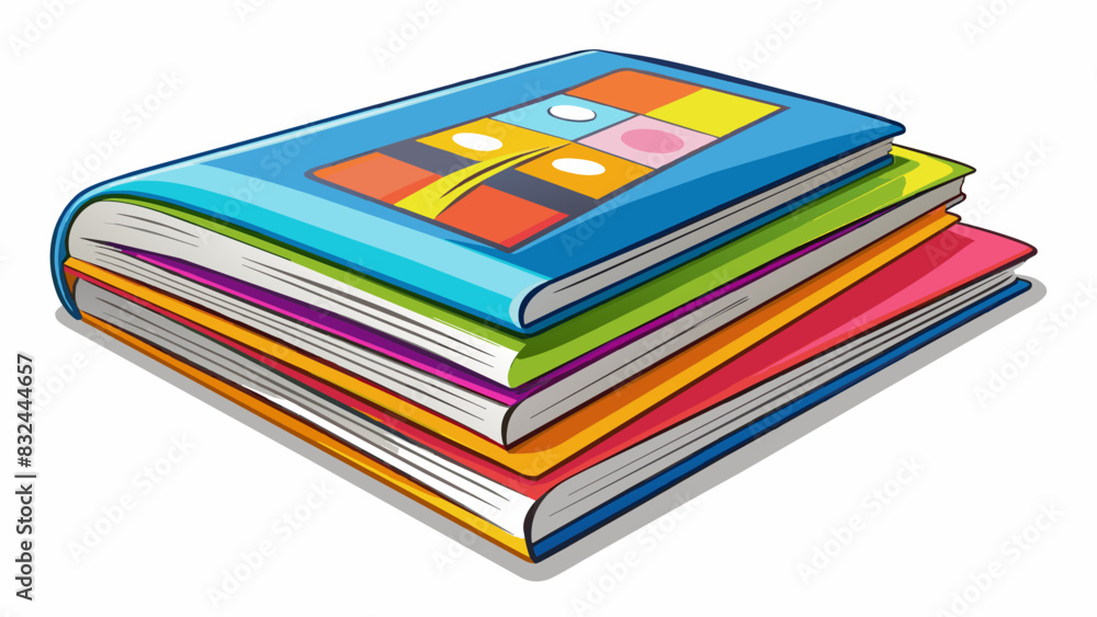 Poster A stack of glossy magazines each with bright eyecatching covers and thick smooth pages filled with captivating images and engaging articles.. Cartoon Vector.