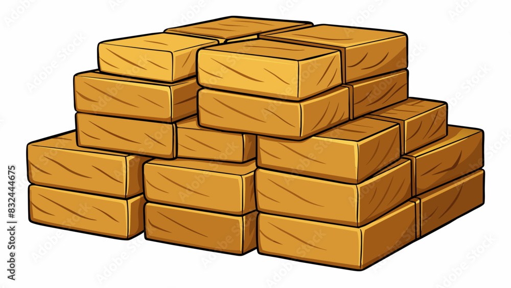 Poster A stack of identical wooden cubes each measuring 3 cm on all sides. The cubes are smooth but have a rough texture from the natural grain of the wood.. Cartoon Vector.