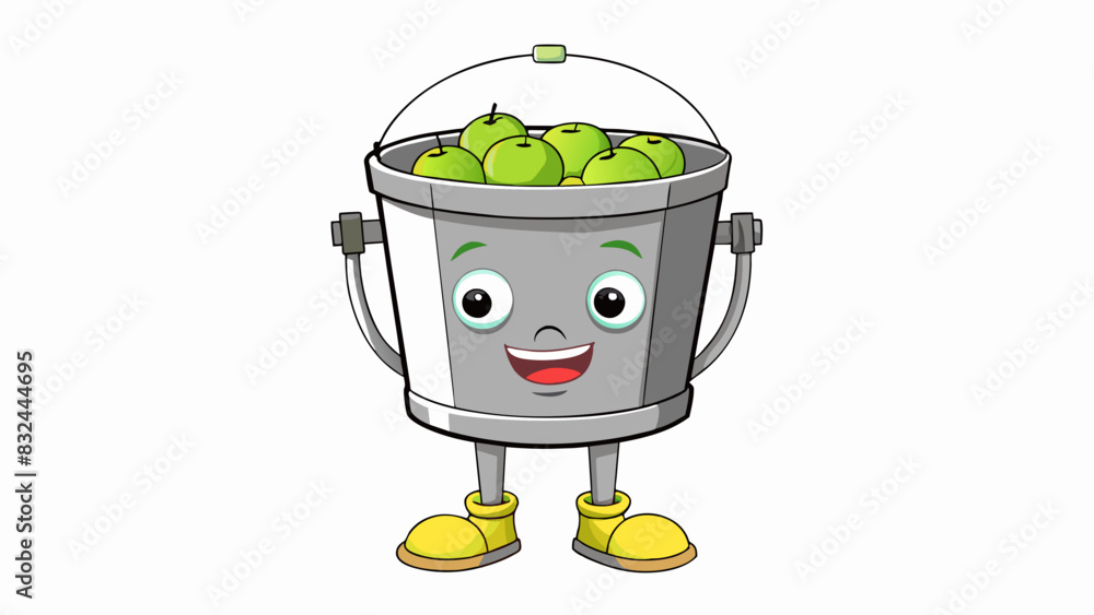 Poster a steel bucket with a circular base standing 10 inches tall and 8 inches in diameter. it has a capac