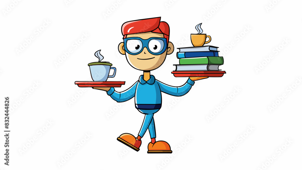 Poster a student proceeds through a crowded hallway carefully balancing a stack of books in one arm and a c