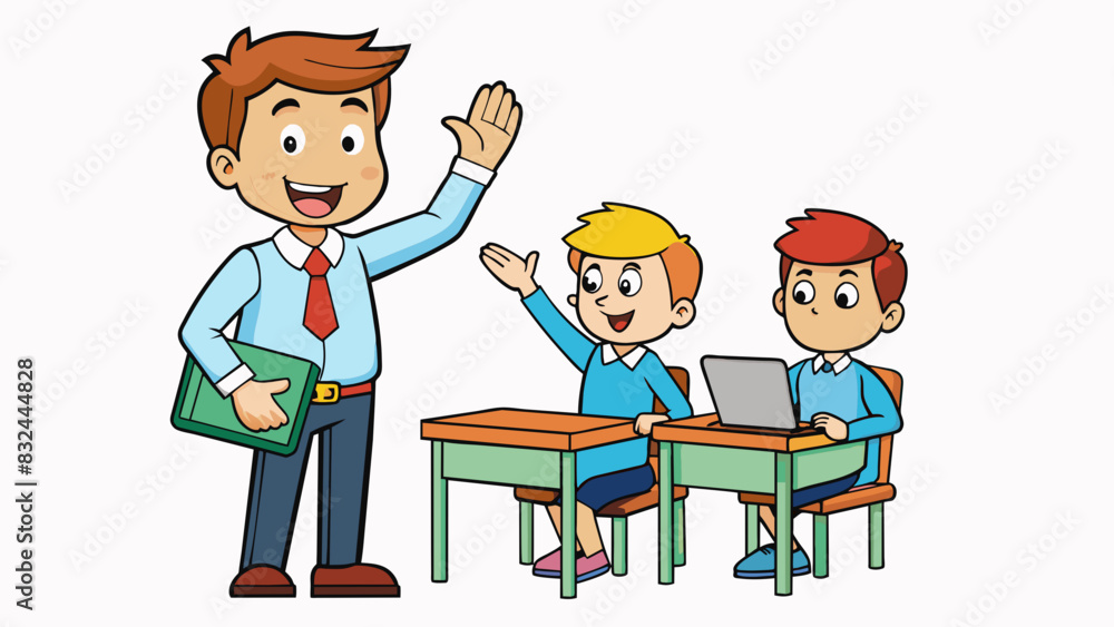 Poster A student raising their hand in class and waiting to be called on acknowledging the teachers direction and showing they are ready to participate.. Cartoon Vector.