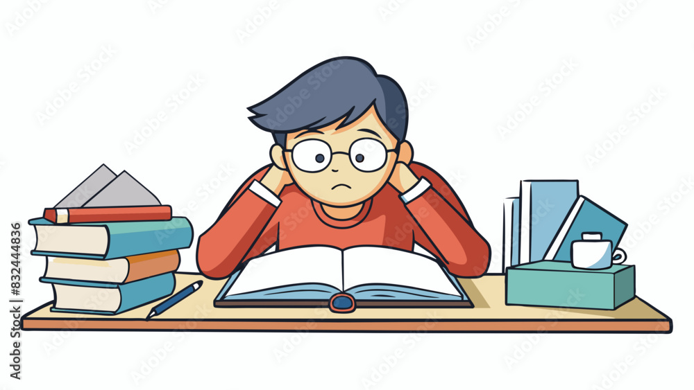 Poster a student staying up late into the night pouring over books and notes trying to understand a difficu