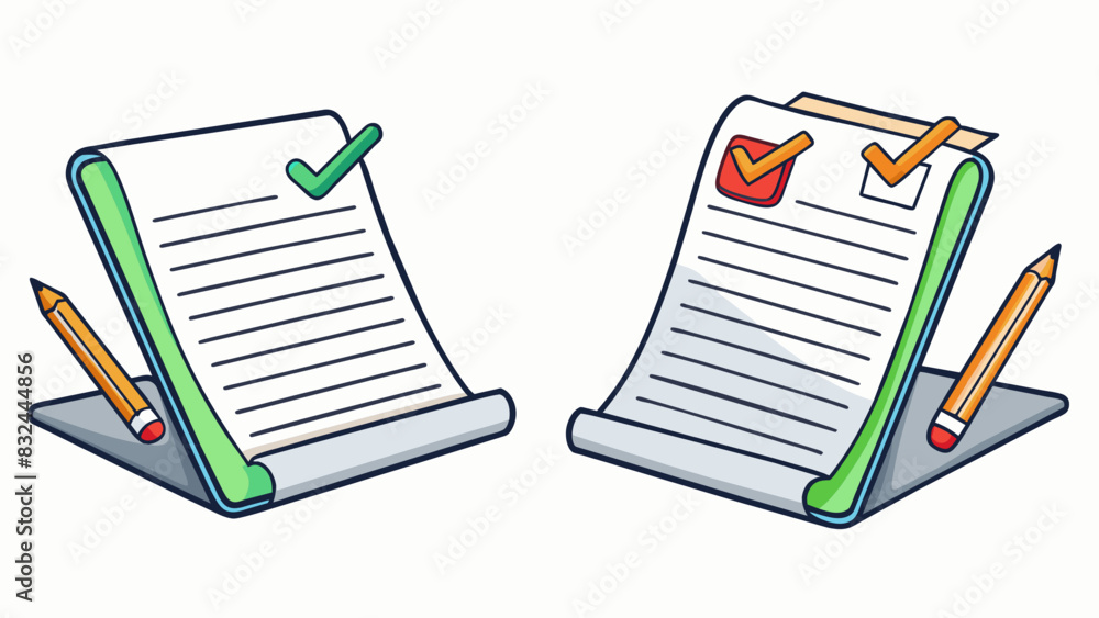 Poster A students first draft of an essay is compared to their final polished version. The first draft is messy and full of errors with crossedout sentences. Cartoon Vector.