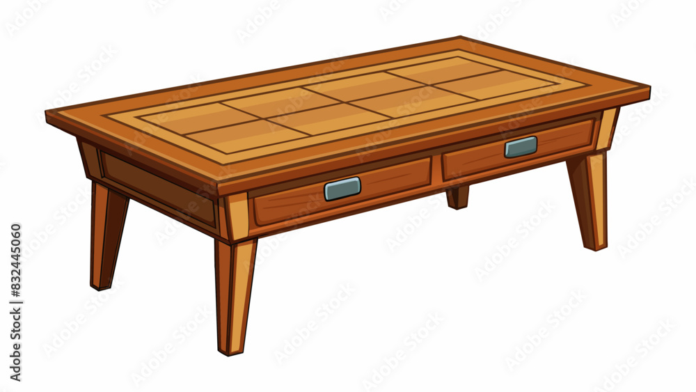 Poster a sy wooden table with four legs a smooth surface and a dark brown finish. it also has a drawer for 