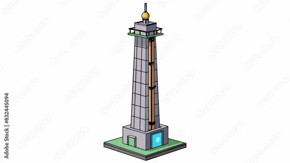 Poster a tall slender tower made of concrete and steel equipped with advanced sensors and antennas to recei