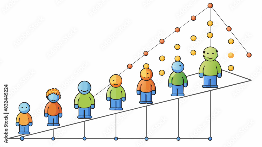 Poster A ter plot displaying the relationship between hours of exercise per week and body weight for a group of individuals with each dot representing a. Cartoon Vector.