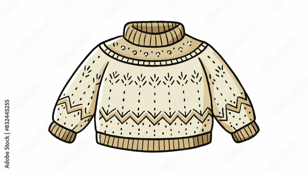 Poster a thick cozy sweater handknitted with soft creamy wool and adorned with delicate fair isle patterns.
