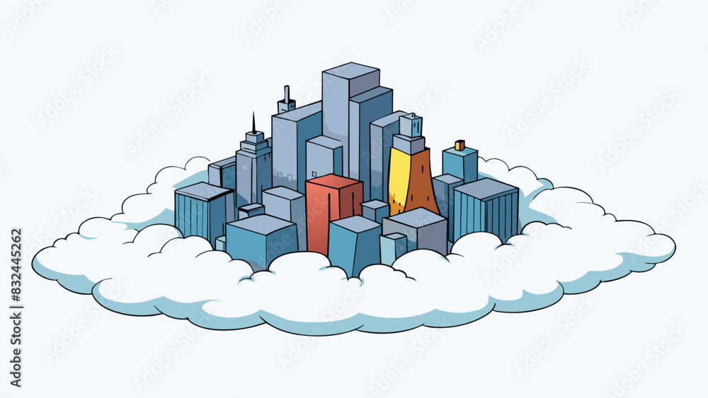 Poster A thick layer of fog that blankets the city reducing visibility and creating a damp and mysterious atmosphere. Its thickness adds a sense of depth and. Cartoon Vector.
