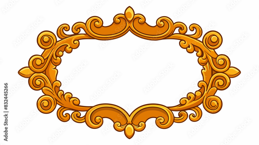 Poster A thick ornate frame made of golden resin with intricate engravings and intricate details on each edge perfect for adding a touch of elegance to a. Cartoon Vector.