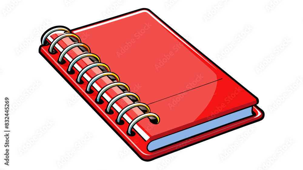 Poster A thick spiralbound notebook with a bright red cover. The pages are lined and the paper is smooth to write on.. Cartoon Vector.