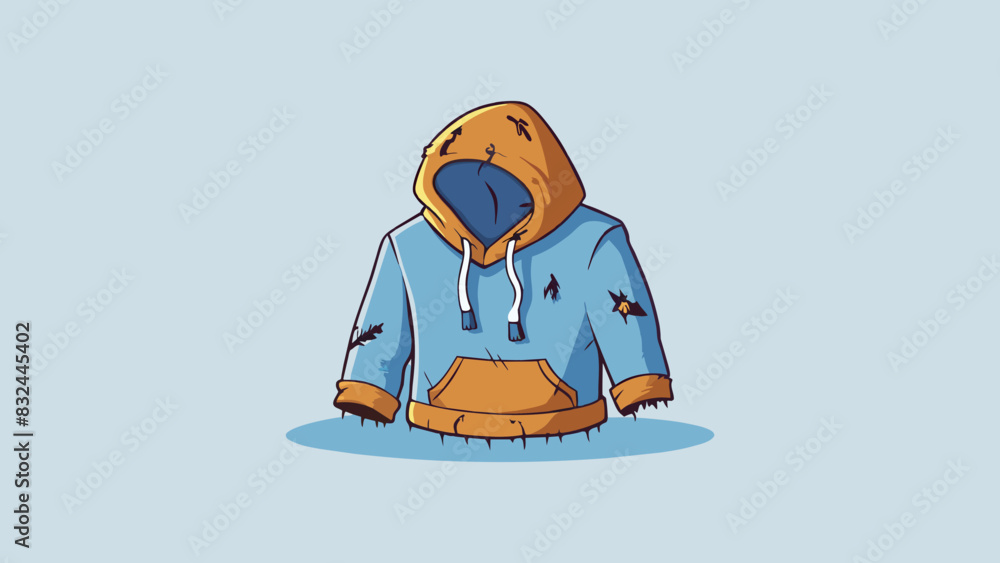 Aufkleber A thread hoodie with frayed strings its color faded and worn out from years of use. It serves as a consistent source of comfort for its owner who cant. Cartoon Vector.