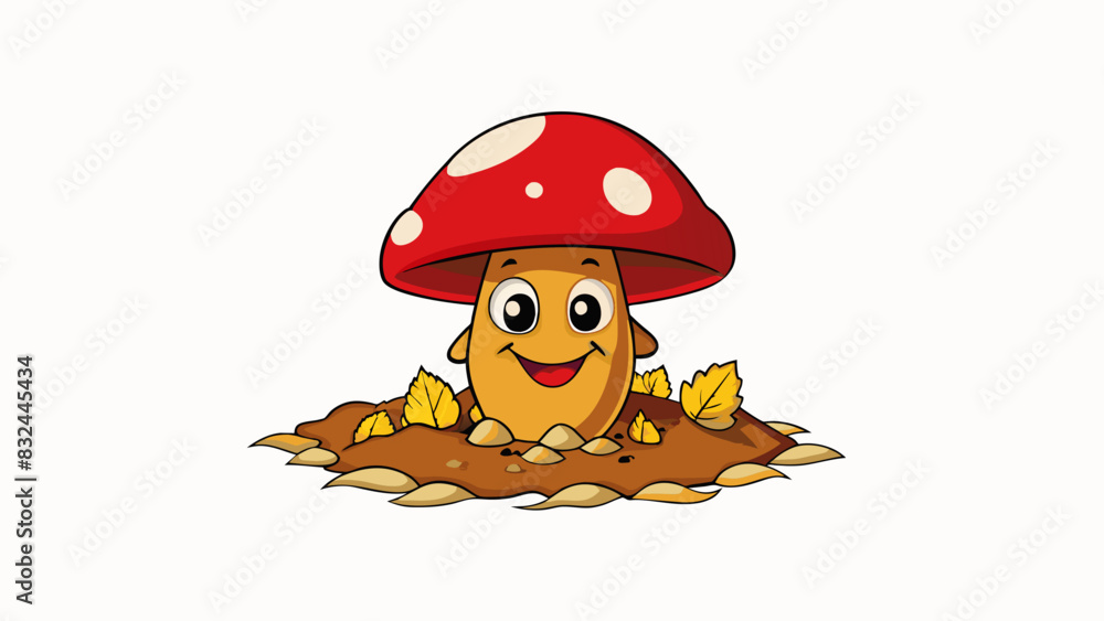 Poster a tiny mushroom peeked out from underneath a bed of fallen leaves its vibrant red cap no bigger than