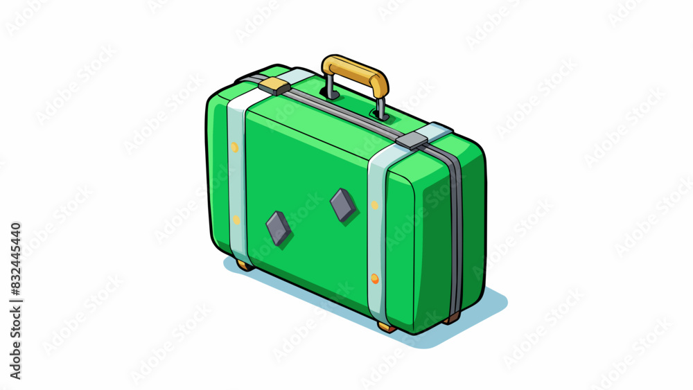 Poster A tiny green suitcase with a broken handle and a few scratches.. Cartoon Vector.