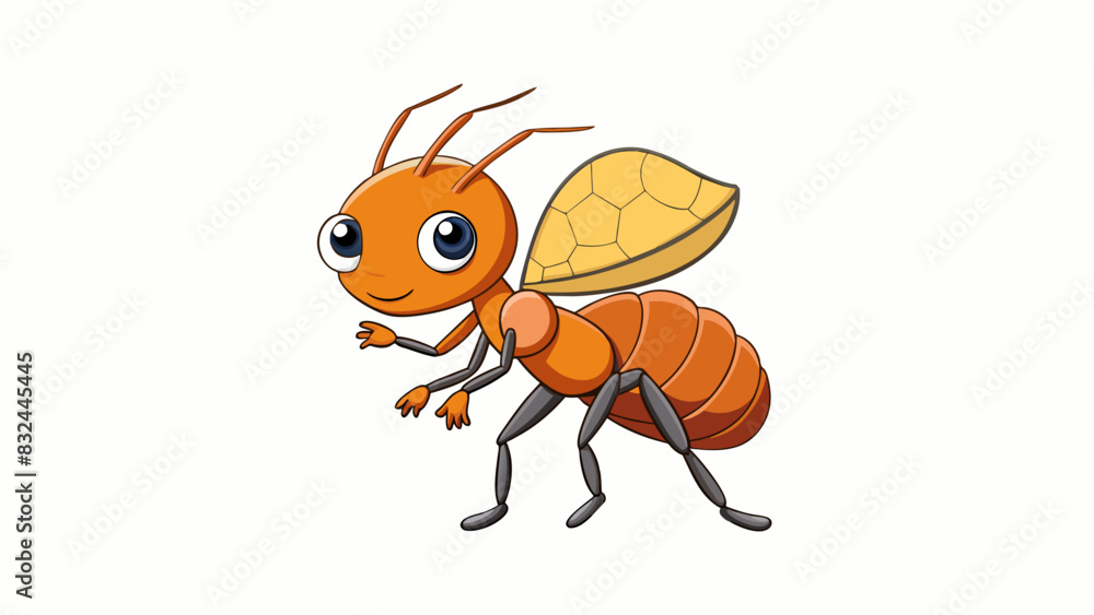 Poster A tiny ant carrying a large piece of food on its back showcasing its impressive strength in proportion to its size.. Cartoon Vector.