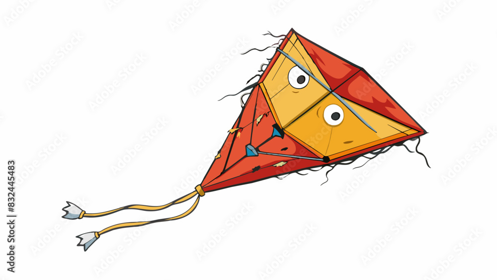 Fototapete A torn kite with frayed strings and a ripped tail preventing it from soaring in the wind and unable to fly as intended.. Cartoon Vector.